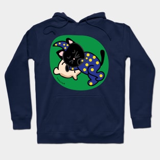 Black cat sleeping in blue pajama Hoodie